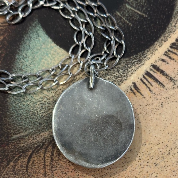 Huge Vintage Old Pawn Sterling Silver and Turquoise Oval Pendant Necklace - Picture 3 of 5